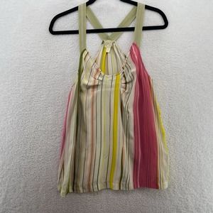 Tea and Honey Womens Tank Top size small Striped Silk green lightweight artsy